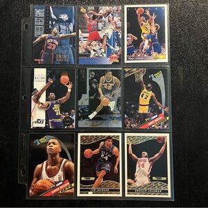 VINTAGE NBA Basketball Sheet of 9 Cards Shaq Magic Ewing Malone Coleman‎